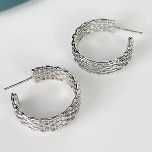 Woven Silver Hoop Earrings | NWOT